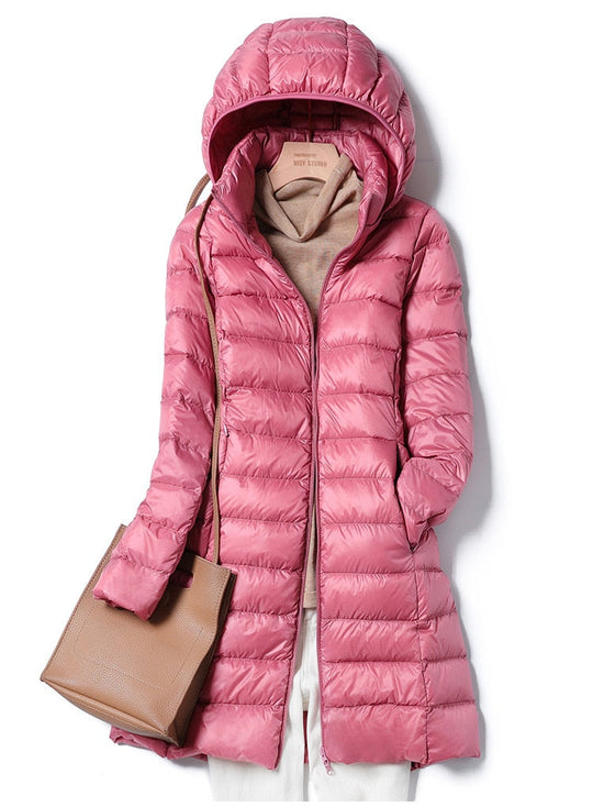 Isla Hooded Puffer Coat | Quilted Zip Front Straight Fit Coat