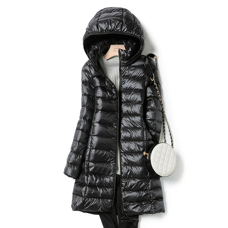 Isla Hooded Puffer Coat | Quilted Zip Front Straight Fit Coat