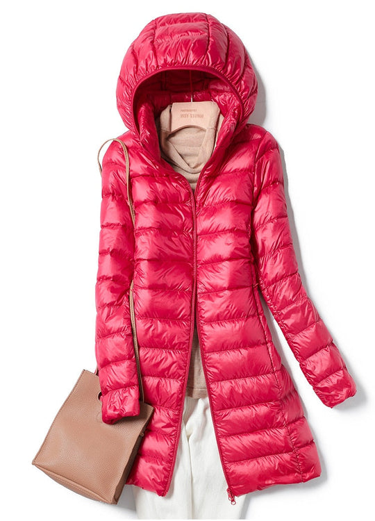 Isla Hooded Puffer Coat | Quilted Zip Front Straight Fit Coat
