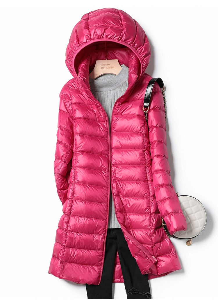 Isla Hooded Puffer Coat | Quilted Zip Front Straight Fit Coat