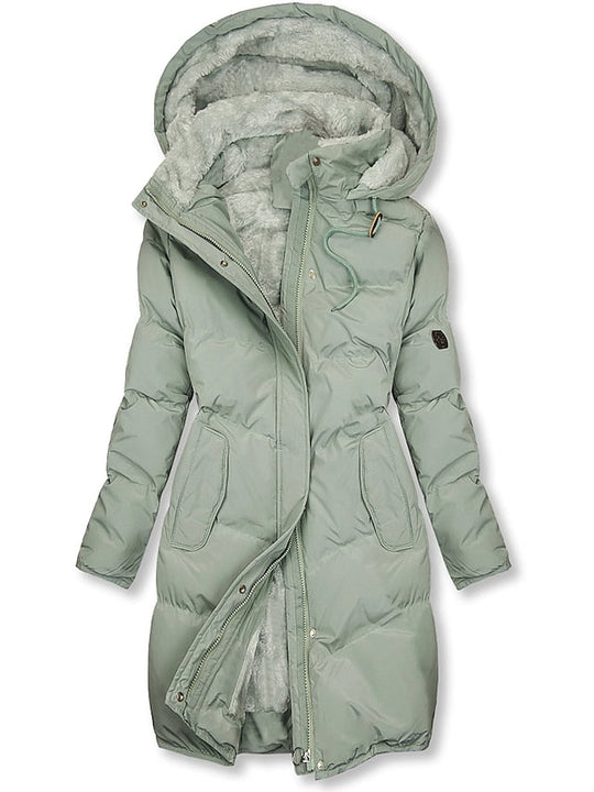 Isla Hooded Puffer Coat | Quilted Fur Trim Knee-Length Coat