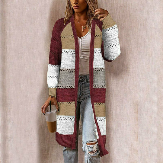 Amélie | Long cardigan rayé en maille pour femme