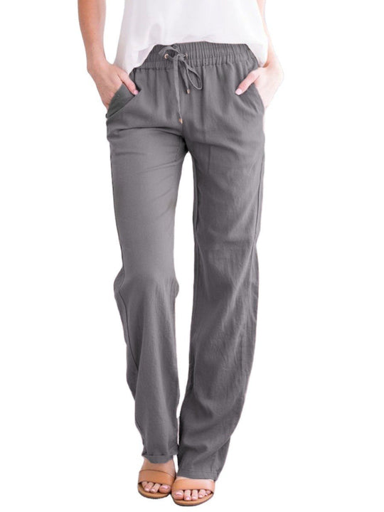 Sienna Linen Relaxed Fit Lounge Pants | Elastic Waist Drawstring Lounge Pants