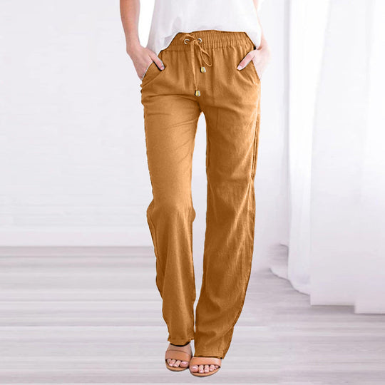 Sienna Linen Relaxed Fit Lounge Pants | Elastic Waist Drawstring Lounge Pants