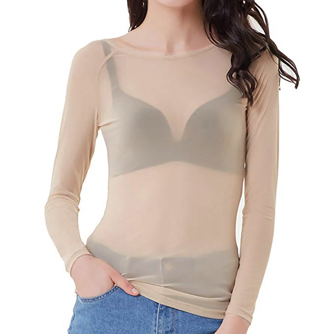 Rosie Slim Fit Sheer Mesh Top | Boat Neck Long Sleeve Top